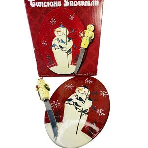 Red Twilight Snowman Cheese Tray and Knife Set Design by Mary Beth Baxter w/Box